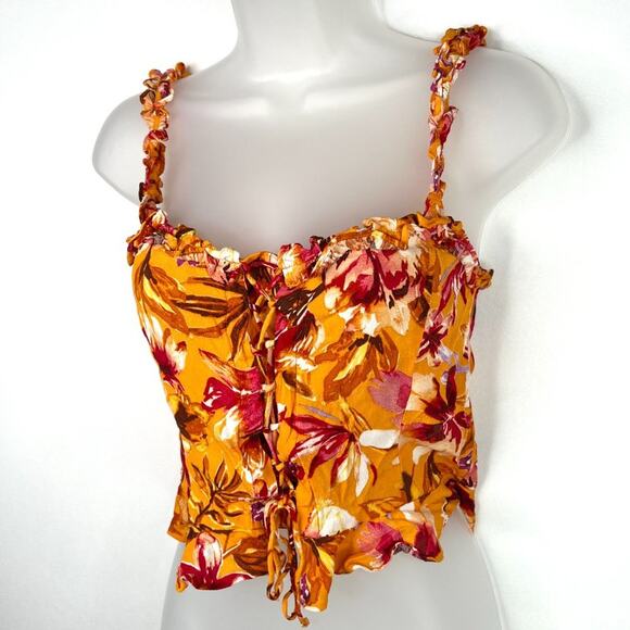 H&M Tropical Floral Ruffle Crop Top XS - Picture 3 of 10